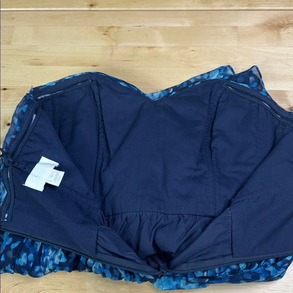 J Crew Marbella Watercolor Silk Chiffon Strapless Dress Blue Size 6 Lined